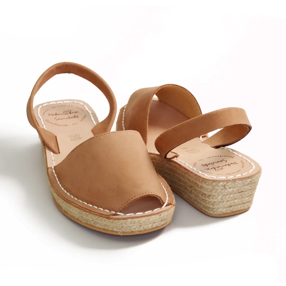 Tan Nubuck Low Espadrille Wedge european size 38 . Fits small more like 37 NWT